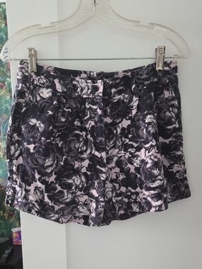 H&M Pink and Black Floral High-Rise Shorts